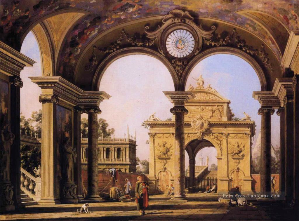 capriccio d’un arc de triomphe de la Renaissance vu du portique d’un palais Canaletto Peintures à l'huile